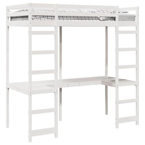 Рамка за таванско легло Бяло 90 x 190 cm Солидно борово дърво