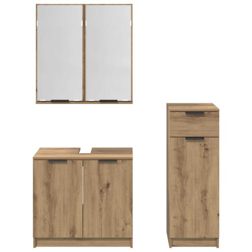 Комплект мебели за баня 3 бр. Дъб 64,5 x 33,5 x 59 см