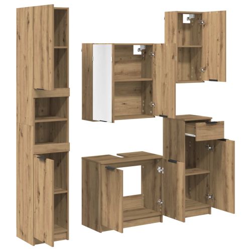 Комплект мебели за баня 5 бр. Дъб 64,5 x 33,5 x 59 см