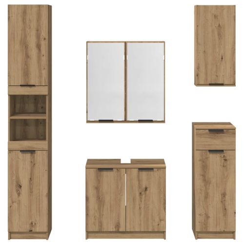 Комплект мебели за баня 5 бр. Дъб 64,5 x 33,5 x 59 см