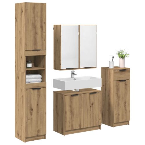 Комплект мебели за баня 4 бр. Дъб 64,5 x 33,5 x 59 см