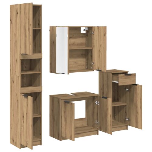 Комплект мебели за баня 4 бр. Дъб 64,5 x 33,5 x 59 см
