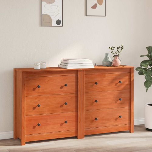 Служебен шкаф с чекмедже 2 pcs Восъчен Кафяв 140 x 35 x 80 см