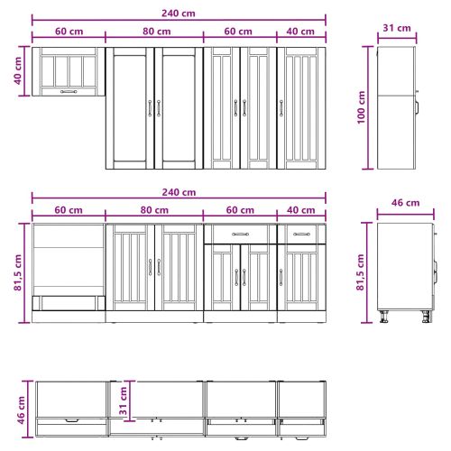 Кухненски единица LUCCA 8 pcs Бял гланц Инженерна дървесина