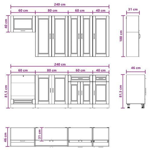 Кухненски единица PORTO 8 pcs Черно Инженерна дървесина