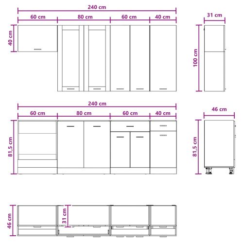 Кухненски единица LYON 8 pcs Черен дъб Инженерна дървесина