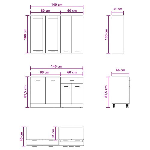 Кухненски единица LYON 4 pcs Опушен дъб Инженерна дървесина