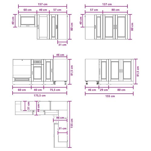 Кухненски единица PORTO 8 pcs Черно Инженерна дървесина