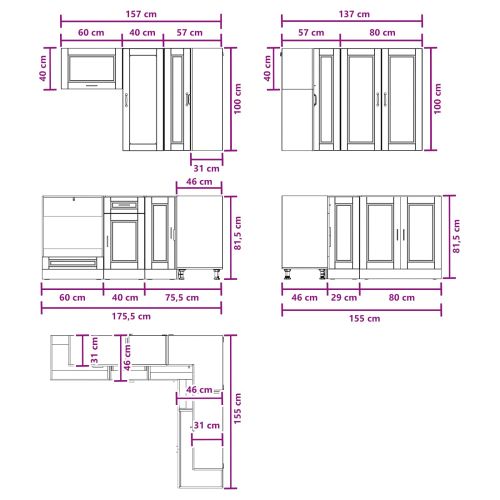 Кухненски единица PORTO 8 pcs Черно Инженерна дървесина