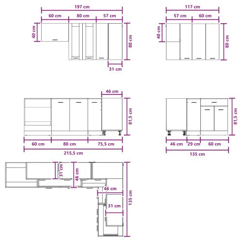 Кухненски единица LYON 8 pcs Опушен дъб Инженерна дървесина