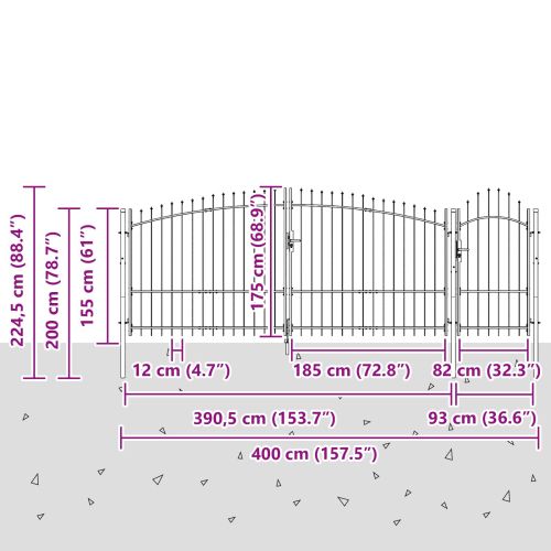 Градинска врата с заключване Woerden Сив 195 х 400 см Стомана