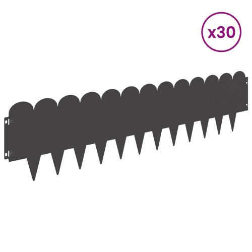 Ограда за трева 30 pcs 103 x 25 см Стомана Черно