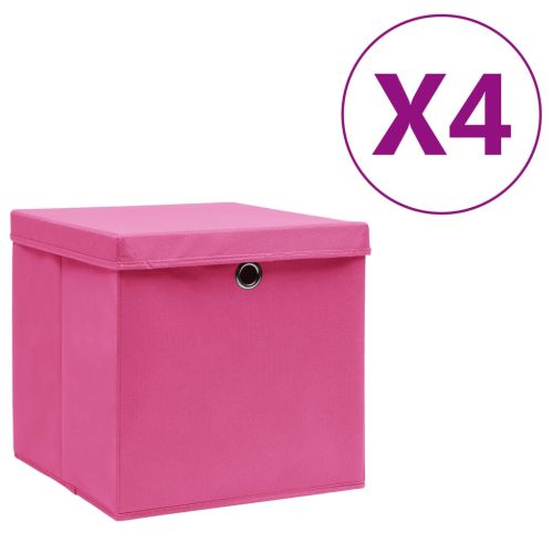 Кутии за съхранение с капаци 4 бр 28x28x28 см розови