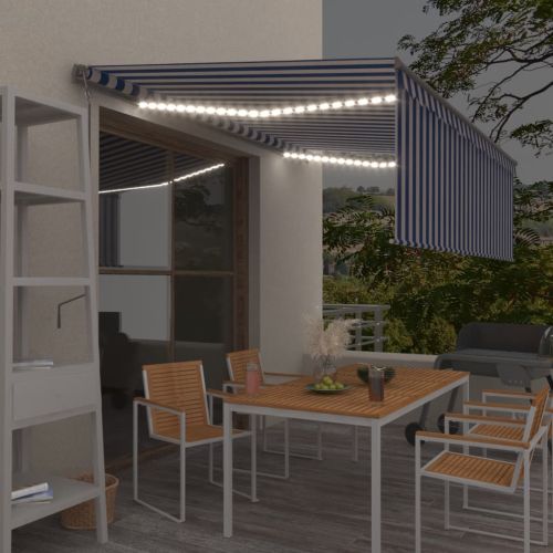 Автоматичен сенник щора LED сензор за вятър 4,5x3 м синьо/бяло