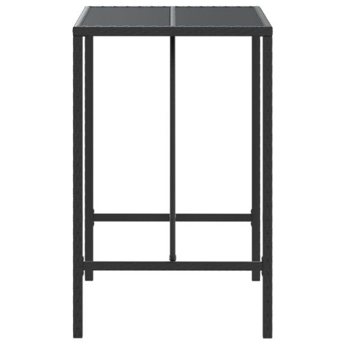 Бар маса със стъклен плот, черна, 70x70x110 см, полиратан