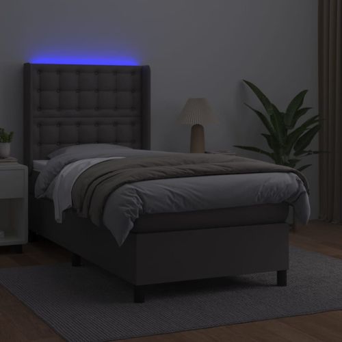 Боксспринг легло с матрак и LED сиво 80x200 см изкуствена кожа