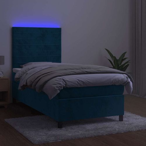 Боксспринг легло с матрак и LED, тъмносиньо, 80x200 см, кадифе