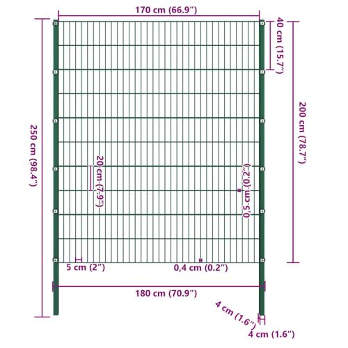 Ограден панел с железни стълбове 176,5x200 см, зелен