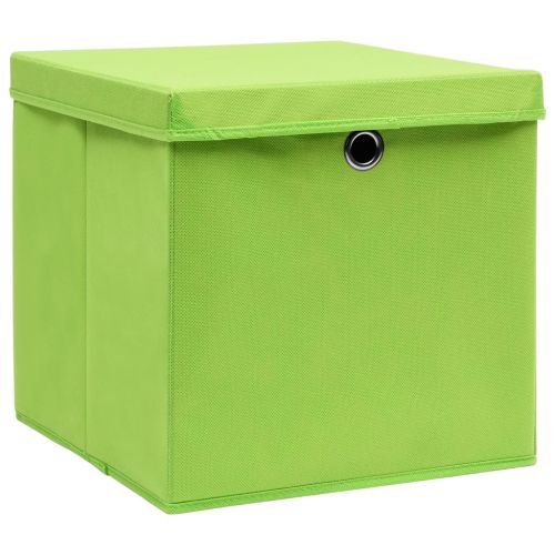 Кутии за съхранение с капаци 10 бр зелени 32x32x32 см плат