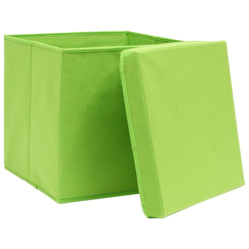 Кутии за съхранение с капаци 10 бр зелени 32x32x32 см плат