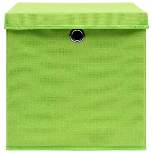 Кутии за съхранение с капаци 10 бр зелени 32x32x32 см плат
