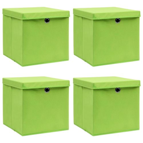 Кутии за съхранение с капаци 4 бр зелени 32x32x32 см плат