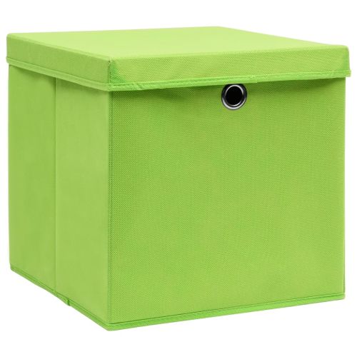 Кутии за съхранение с капаци 4 бр зелени 32x32x32 см плат