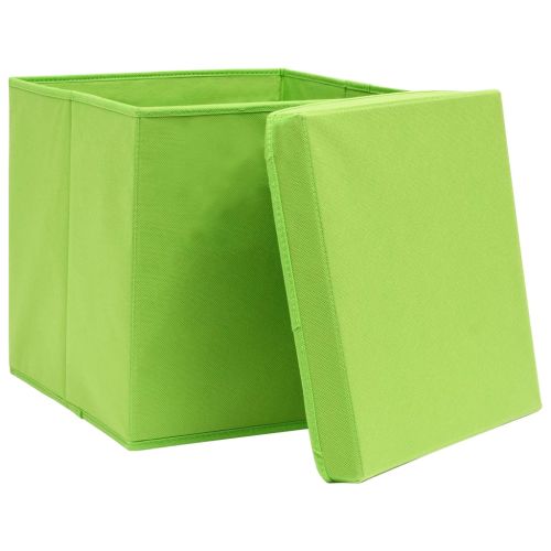 Кутии за съхранение с капаци 4 бр зелени 32x32x32 см плат