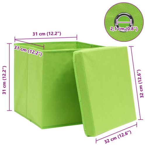 Кутии за съхранение с капаци 4 бр зелени 32x32x32 см плат