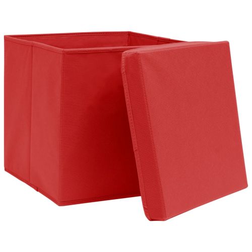 Кутии за съхранение с капаци 10 бр червени 32x32x32 см плат
