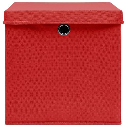 Кутии за съхранение с капаци 10 бр червени 32x32x32 см плат