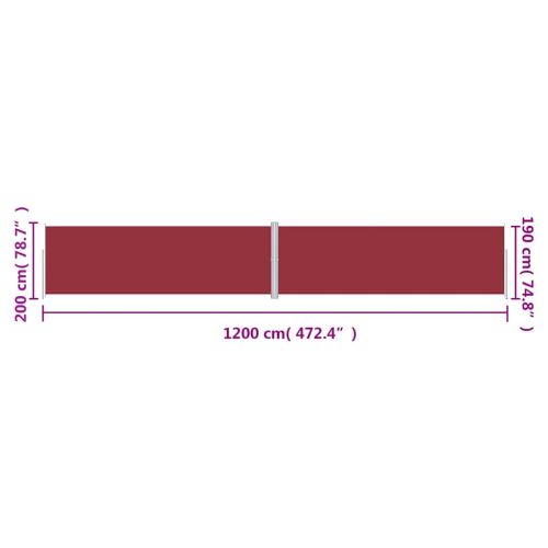 Прибираща се странична тента, червена, 200х1200 см