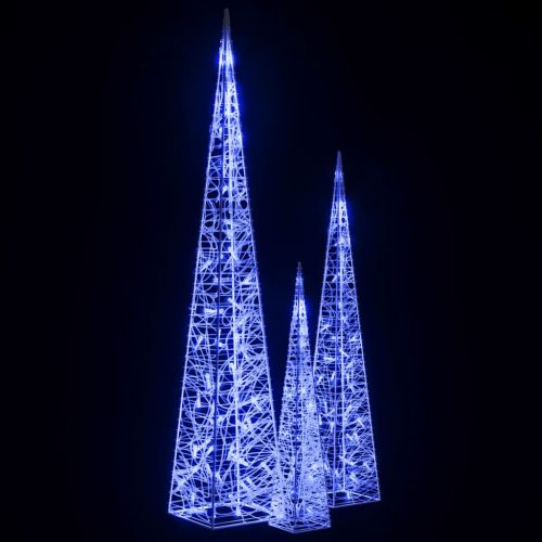 Комплект акрилни декоративни LED елхи конуси сини 60/90/120 см