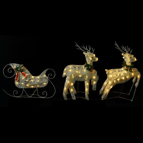 Коледна украса елен и шейна, 100 LED, за открито, златисто