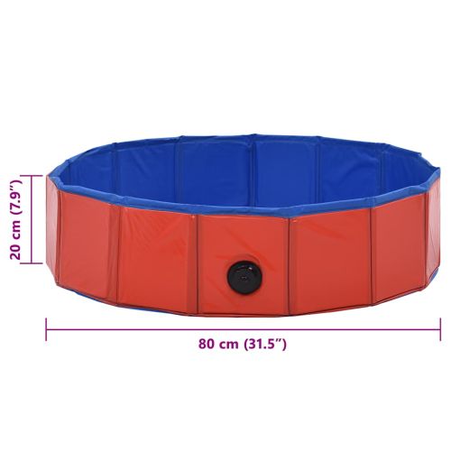 Сгъваем басейн за кучета, червен, 80x20 см, PVC