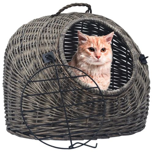 Транспортен кош за котки, сив, 45x35x35 см, естествена върба