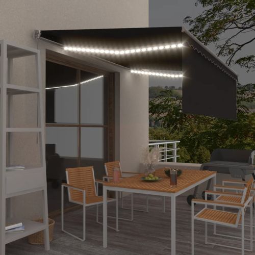 Ръчно прибиращ се сенник с щора и LED, 4x3 м, антрацит