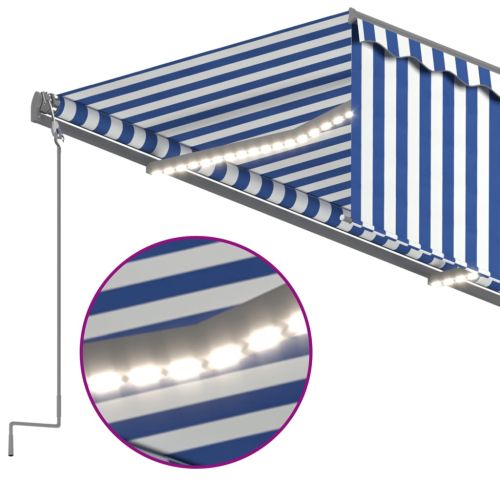 Автоматичен сенник щора LED сензор за вятър 3,5x2,5 м синьо-бял