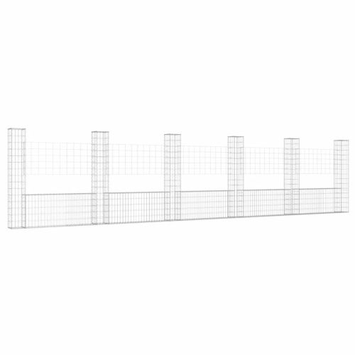 U-образна габионна кошница с 6 стълба, желязо, 620x20x150 см