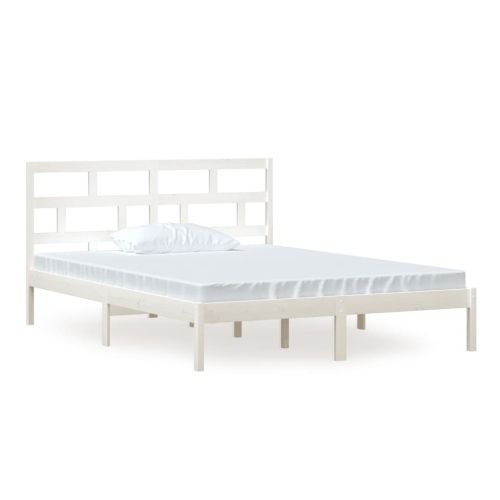 рамка за легло бяло 150x200 см King Size масивно дърво