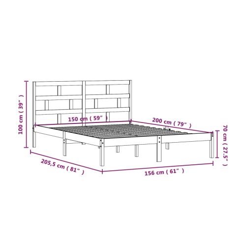 рамка за легло бяло 150x200 см King Size масивно дърво