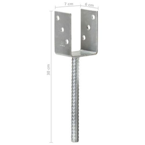 Оградни подпори 6 бр сребристи 7x6x30 см поцинкована стомана