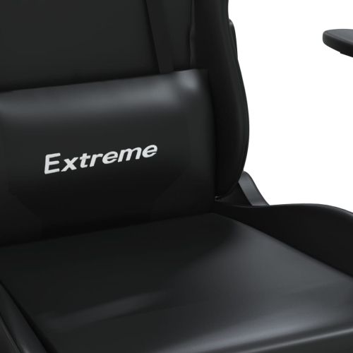 Гейминг стол с опора за крака, черен, изкуствена кожа