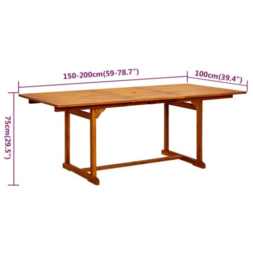 Градински трапезен комплект от 7 части, акация масив, 150-200 см