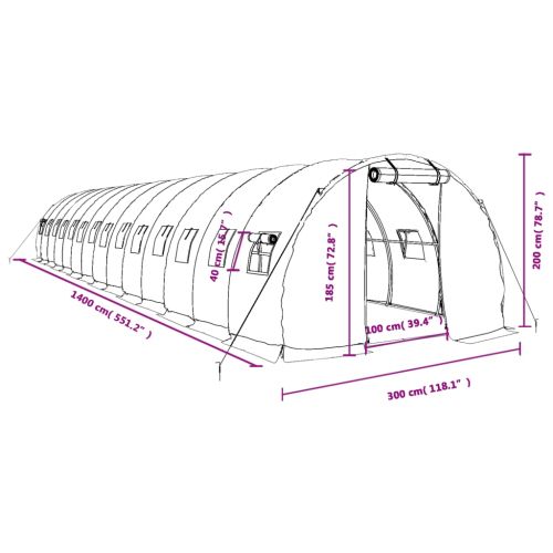 Оранжерия със стоманена рамка бяла 42 м² 14x3x2 м