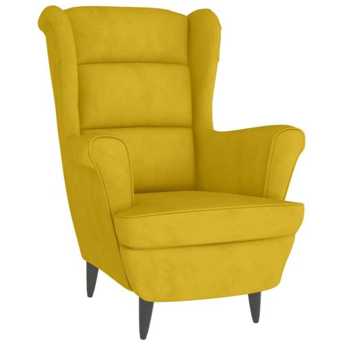 Фотьойл Wingback с табуретка, Горчица жълто, кадифе