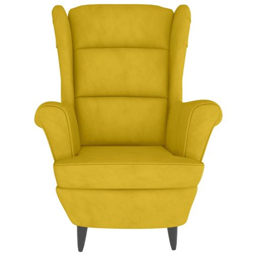 Фотьойл Wingback с табуретка, Горчица жълто, кадифе