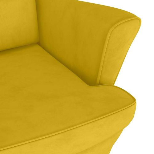 Фотьойл Wingback с табуретка, Горчица жълто, кадифе