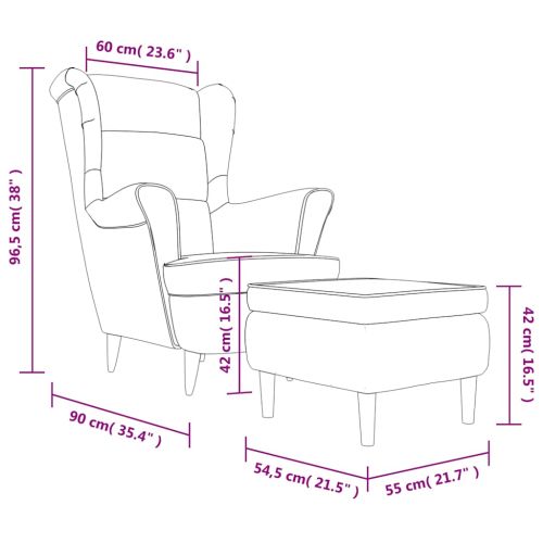 Фотьойл Wingback с табуретка, Горчица жълто, кадифе