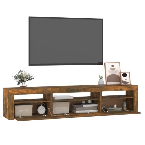 ТВ шкаф с LED осветление, опушен дъб, 195x35x40 см